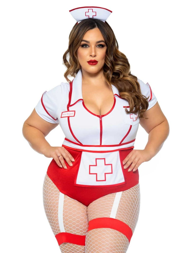 Plus Nurse Feelgood Sexy Costume - 1x/2x - White / Red - TruLuv Novelties
