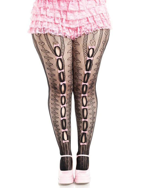 Plus Sweetheart Striped Tights - 1x 2x - Black/pink - TruLuv Novelties