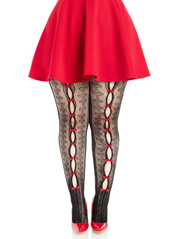 Plus Sweetheart Striped Tights - Os - Black/red - TruLuv Novelties