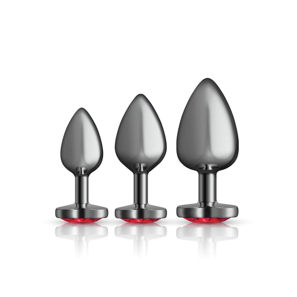 Presale Only - Cheeky Charms - Metal Butt Plug Gunmetal - Heart Dark Red - Anal Trainer Kit - TruLuv Novelties