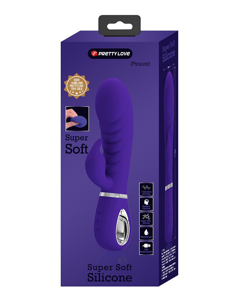 Prescott Super Soft Rabbit Silicone Vibrator - Purple - TruLuv Novelties