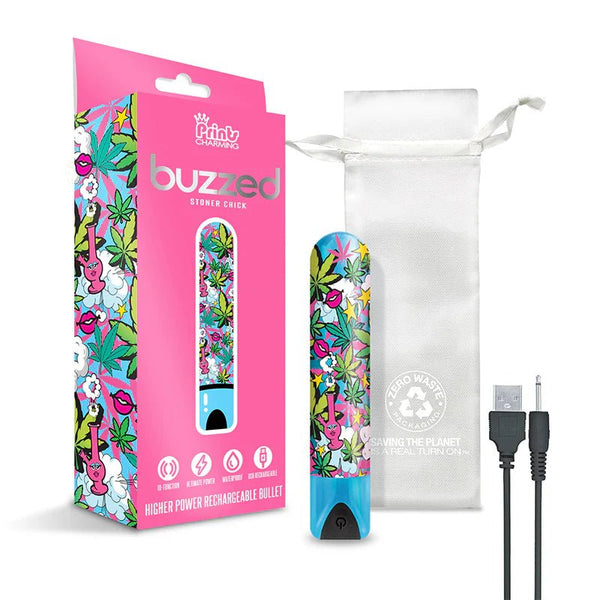 Prints Charming Buzzed Rechargeable 3.5" Bullet - Stoner Chick - Blue - TruLuv Novelties