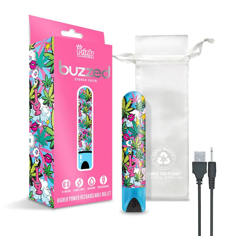 Prints Charming Buzzed Rechargeable 3.5" Bullet - Stoner Chick - Blue - TruLuv Novelties