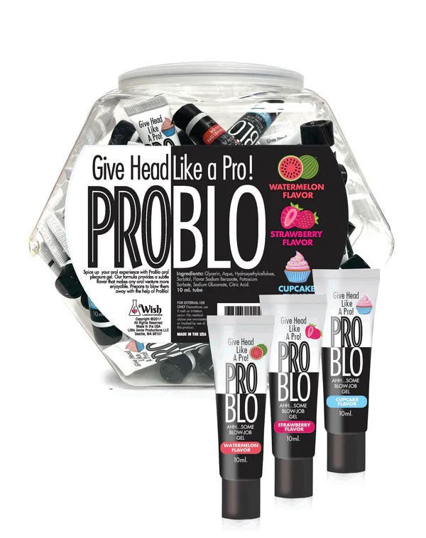 Pro Blo Oral Pleasure Gel Pop Display 66ct - 10ml Tubes: 3 Flavors - TruLuv Novelties