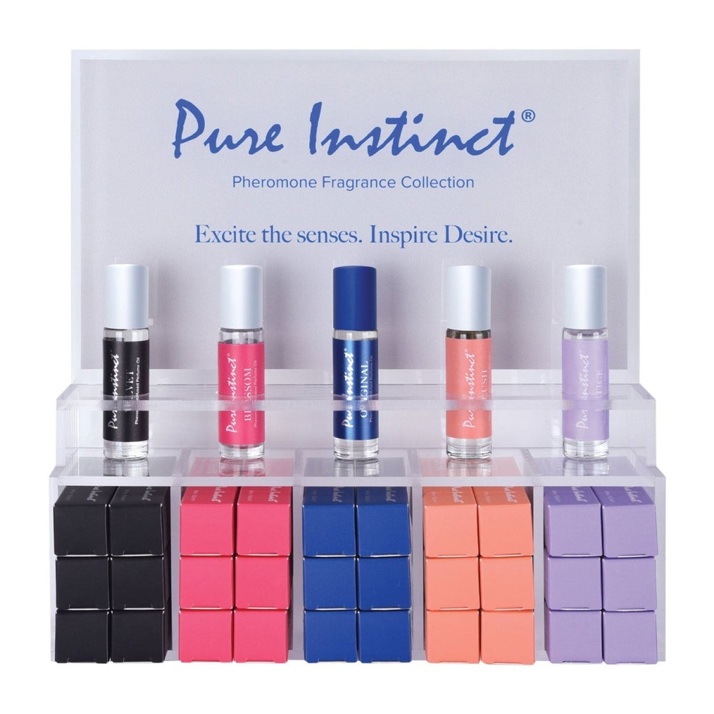 Pure Instinct Pheromone Perfume Oil Roll on 10.2 ml Acrylic Display With Testers and Product 36 Pieces - TruLuv Novelties