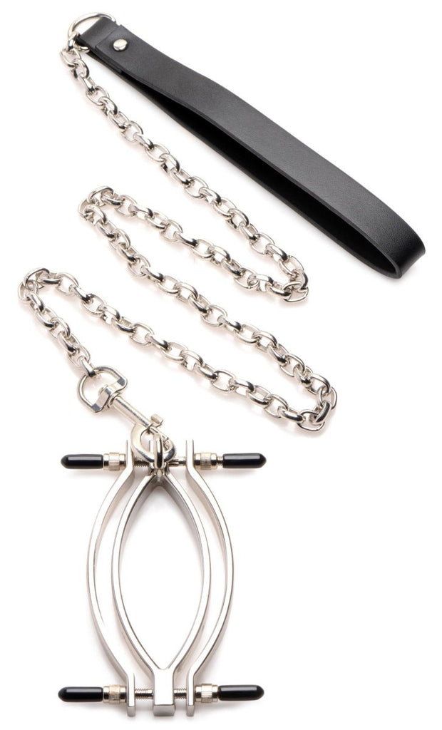 Pussy Tugger Adjustable Pussy Clamp With Leash - Silver - TruLuv Novelties