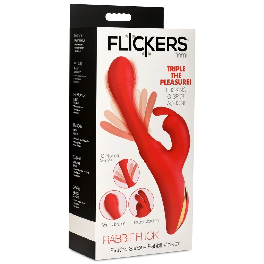 Rabbit Flick Flicking Silicone Rabbit Vibrator - Red - TruLuv Novelties