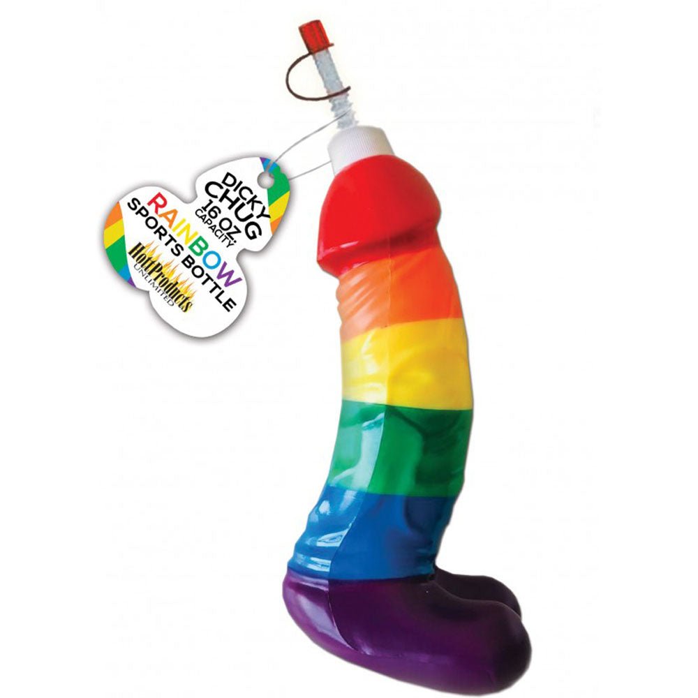 Rainbow Dicky Chug Sports Bottle 16 Oz Capacity - TruLuv Novelties