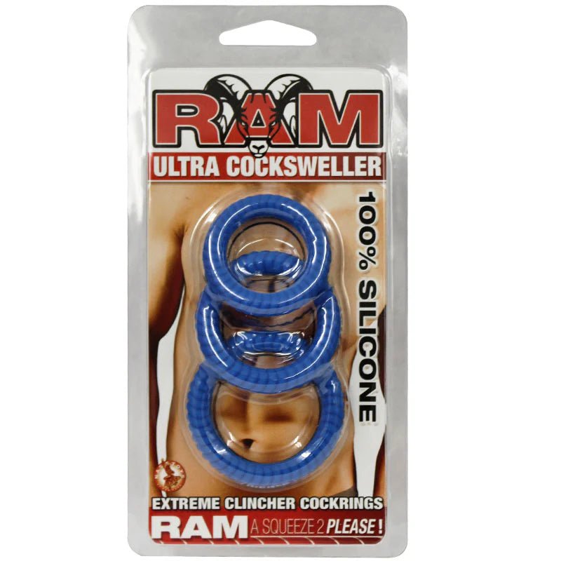 Ram Ultra Silicone Cocksweller 3 Cock Rings (Blue) - TruLuv Novelties