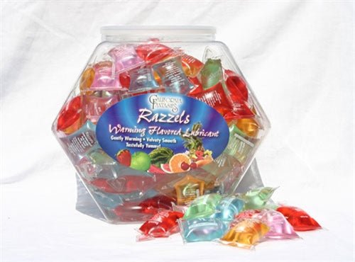 Razzels Warming Lubricant - 100 Pillow Fishbowl - Assorted Flavors - TruLuv Novelties