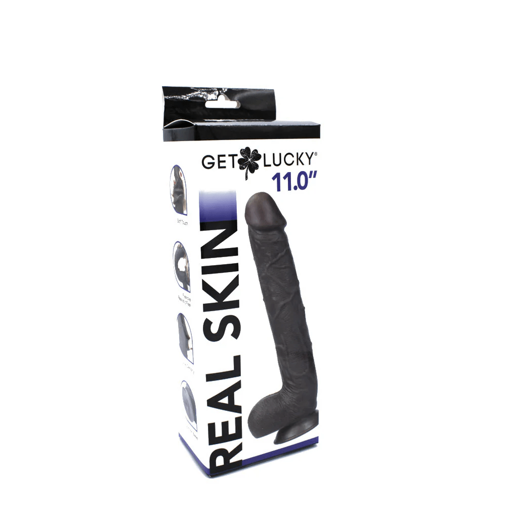 Real Skin 11” Dual Layer Dildo - Dark Brown - TruLuv Novelties