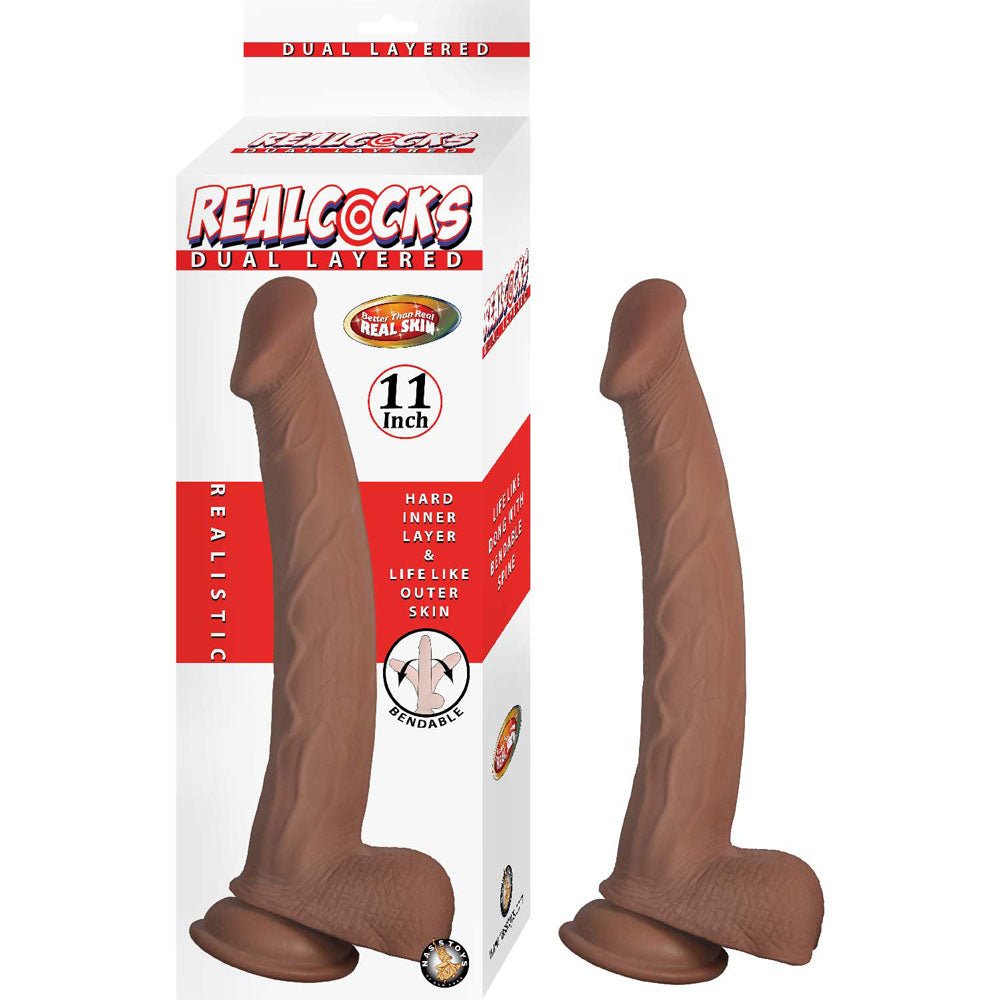Realcocks Dual Layered 11&quot; - Brown - TruLuv Novelties