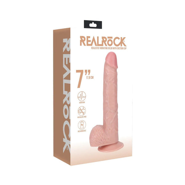RealRock 7 in. Vibrating Cock with Balls Regular Straight Beige - TruLuv Novelties