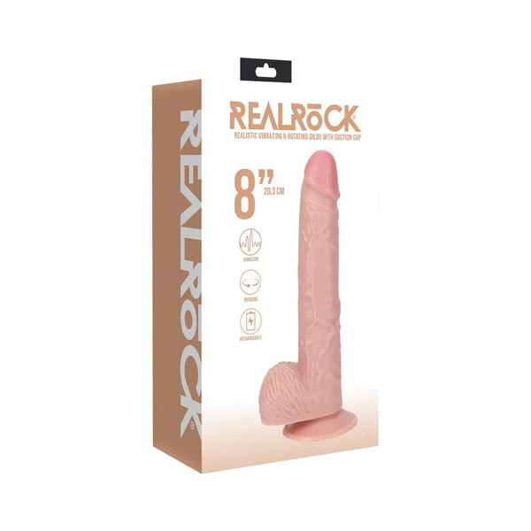 RealRock 8 in. Vibrating and Rotating Cock with Balls Regular Straight Beige - TruLuv Novelties