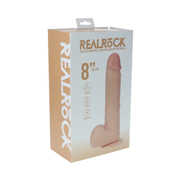 RealRock 8 in. Vibrating and Thrusting Cock with Balls Regular Straight Beige - TruLuv Novelties
