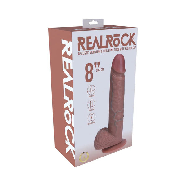 RealRock 8 in. Vibrating and Thrusting Cock with Balls Regular Straight Tan - TruLuv Novelties