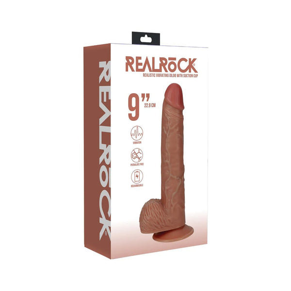 RealRock 9 in. Vibrating Cock with Balls Regular Straight Tan - TruLuv Novelties