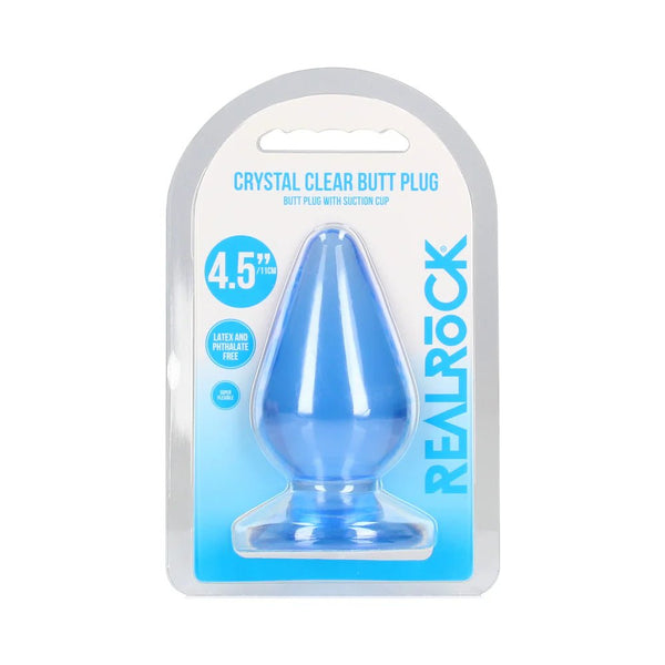RealRock Crystal Clear 4.5 in. Anal Plug Blue - TruLuv Novelties