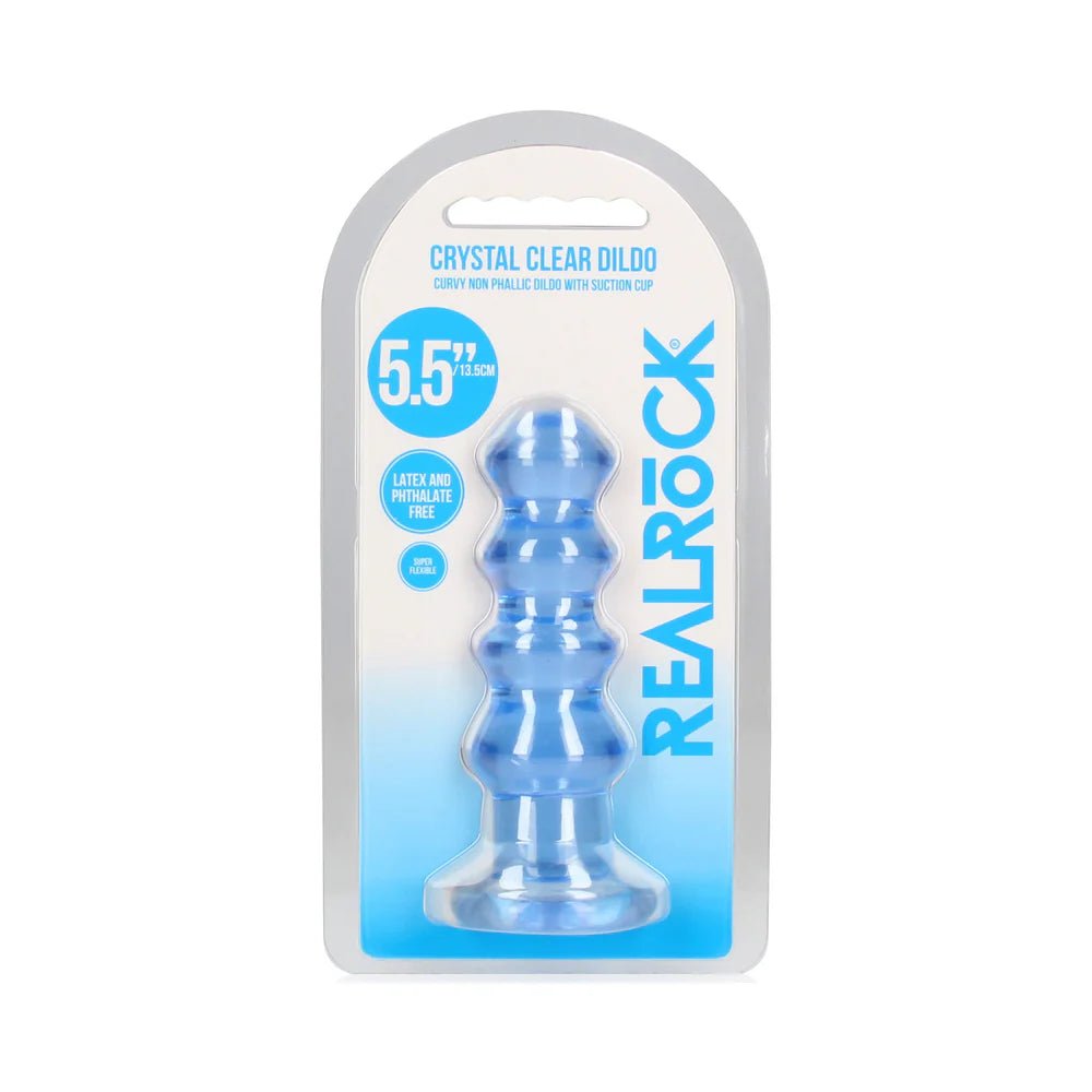 RealRock Crystal Clear Curvy 5.5 in. Dildo/Plug Blue - TruLuv Novelties