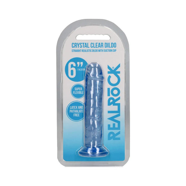 RealRock Crystal Clear Straight 6 in. Dildo Without Balls Blue - TruLuv Novelties