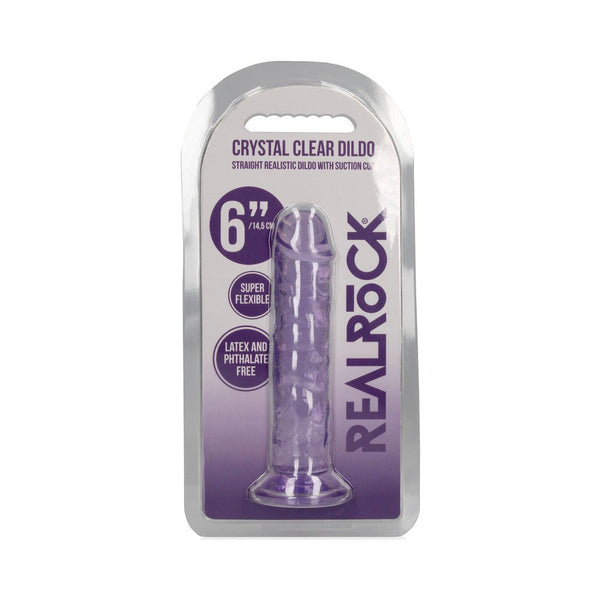 RealRock Crystal Clear Straight 6 in. Dildo Without Balls Purple - TruLuv Novelties