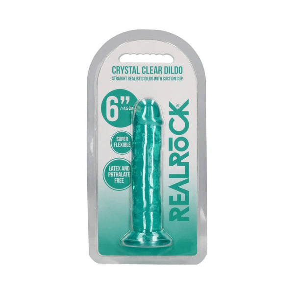 RealRock Crystal Clear Straight 6 in. Dildo Without Balls Turquoise - TruLuv Novelties
