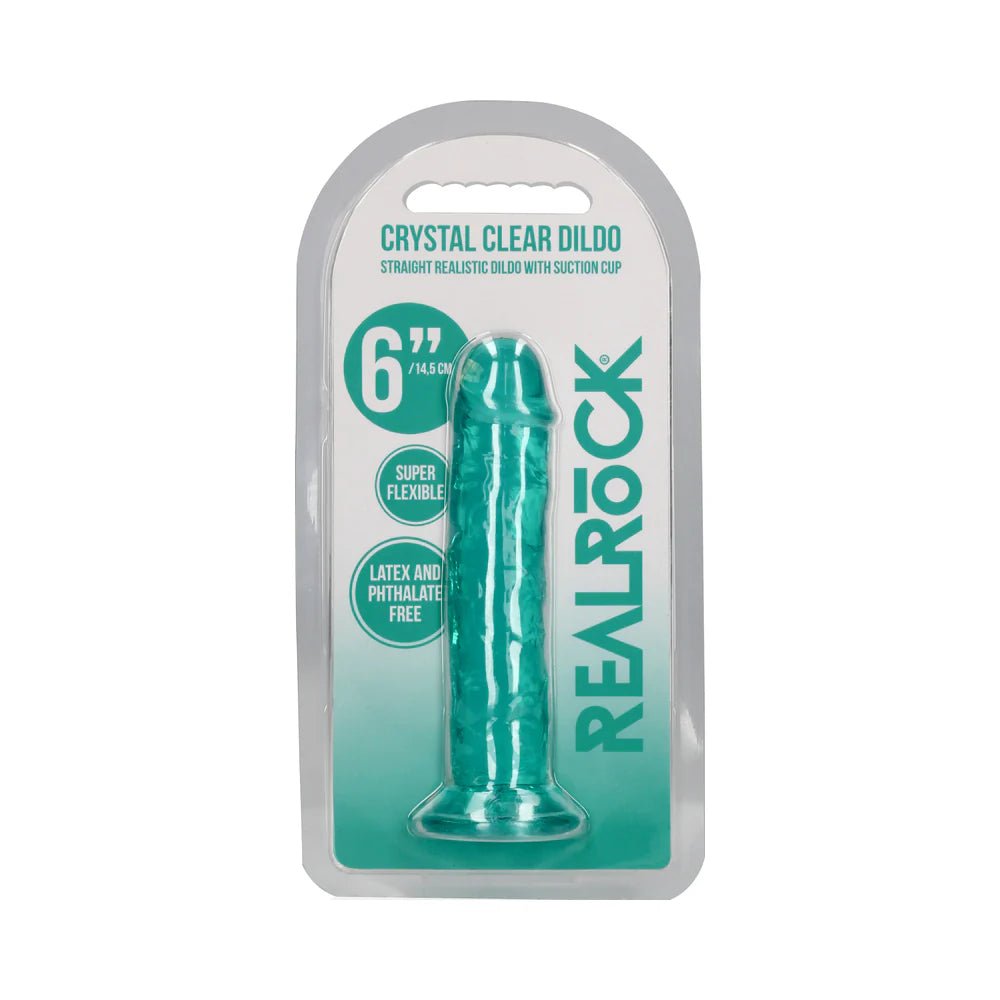RealRock Crystal Clear Straight 6 in. Dildo Without Balls Turquoise - TruLuv Novelties
