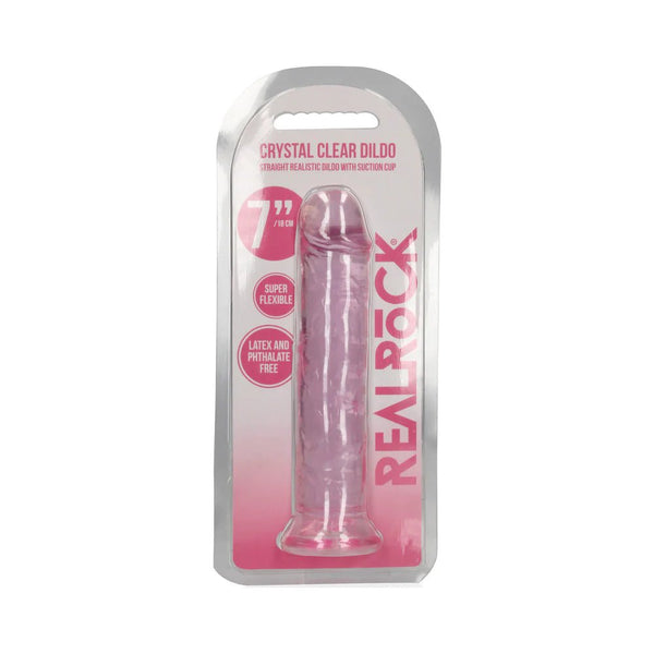 RealRock Crystal Clear Straight 7 in. Dildo Without Balls Pink - TruLuv Novelties