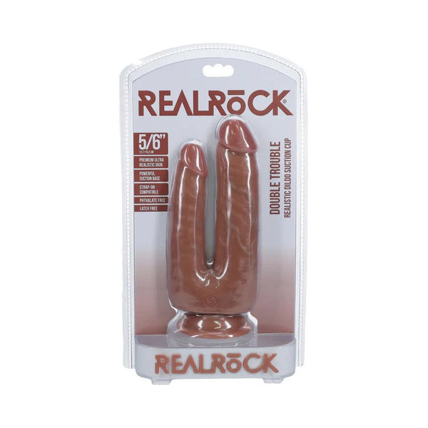 RealRock Double Trouble 5 in. / 6 in. Dildo Tan - TruLuv Novelties