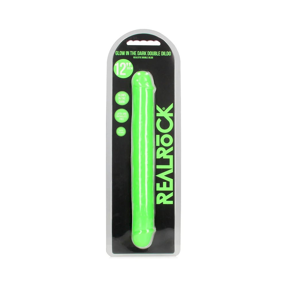 RealRock Glow in the Dark Double Dong 12 in. Dual - Ended Dildo Neon Green - TruLuv Novelties