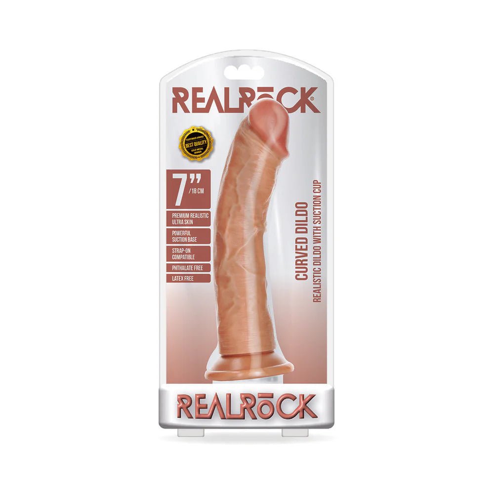 RealRock Realistic 7 in. Curved Dildo With Suction Cup Tan - TruLuv Novelties
