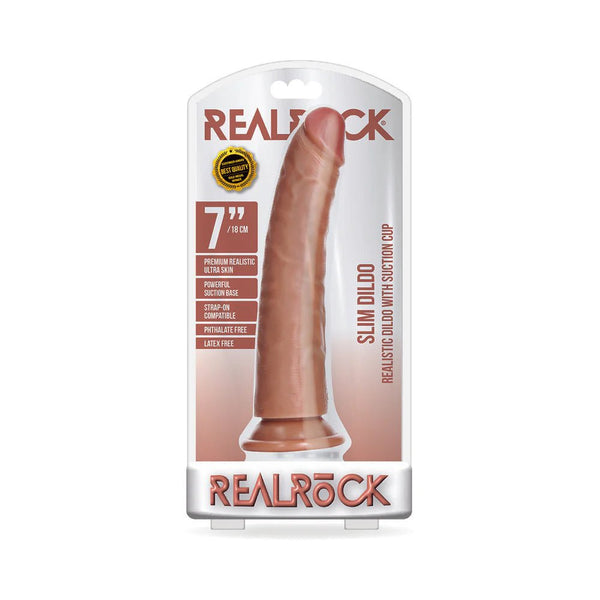 RealRock Realistic 7 in. Slim Dildo With Suction Cup Tan - TruLuv Novelties