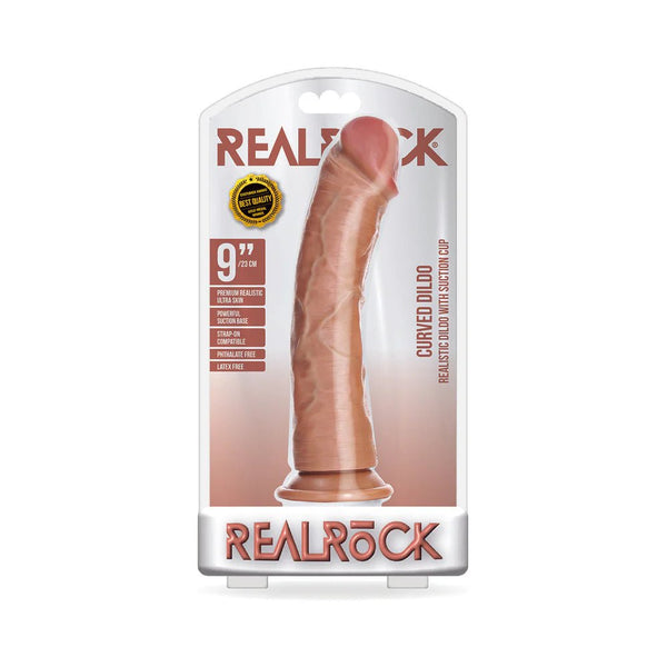 RealRock Realistic 9 in. Curved Dildo With Suction Cup Tan - TruLuv Novelties