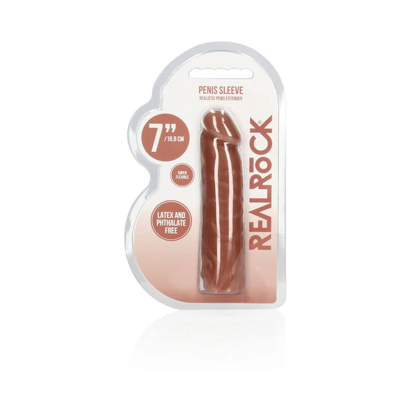RealRock Realistic Veiny 7 in. Penis Sleeve Extender Tan - TruLuv Novelties