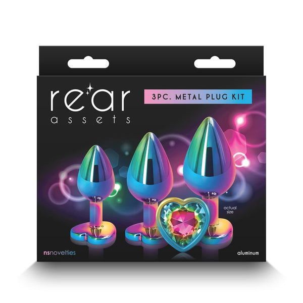 Rear Assets 3 - Piece Metal Plug Kit Multicolor/Rainbow Heart - TruLuv Novelties