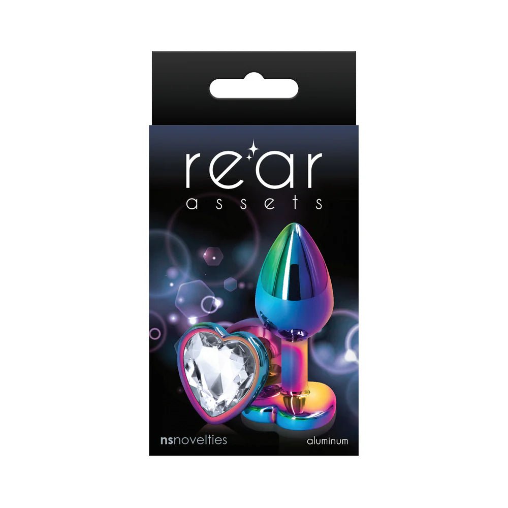 Rear Assets Metal Heart Plug Small Multicolor/Clear - TruLuv Novelties