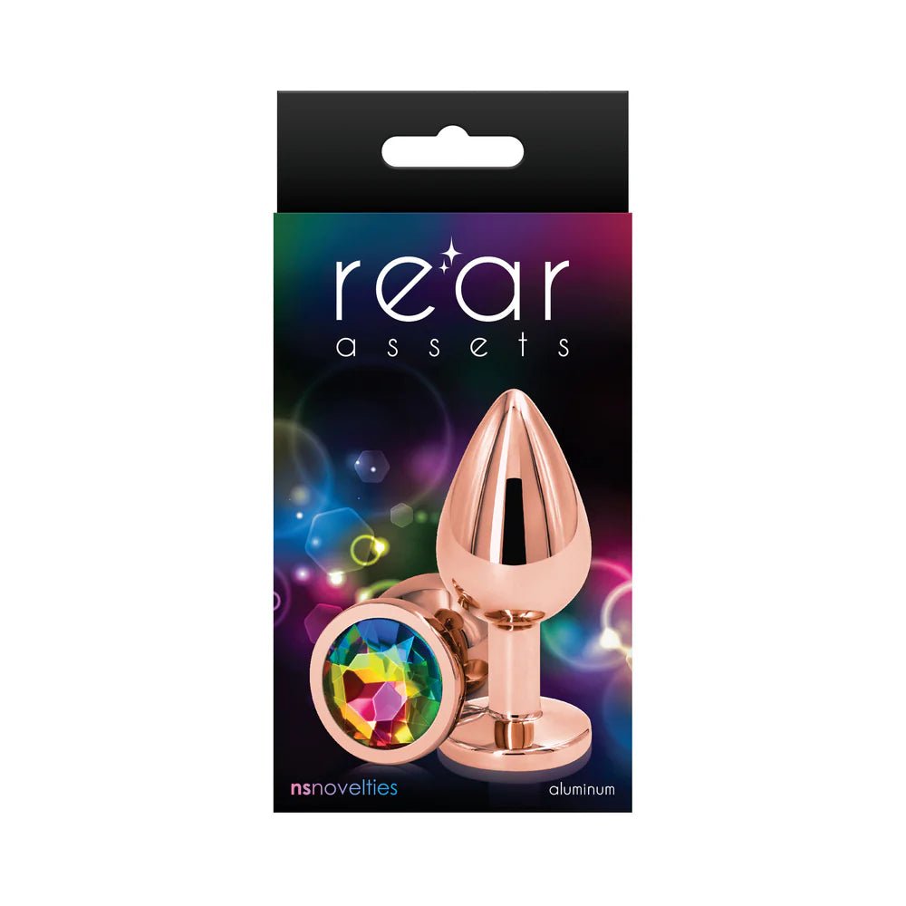 Rear Assets Rose Gold Anal Plug Medium Rainbow - TruLuv Novelties