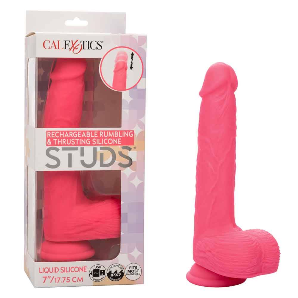 Rechargeable Rumbling and Thrusting Silicone Studs - Pink - TruLuv Novelties