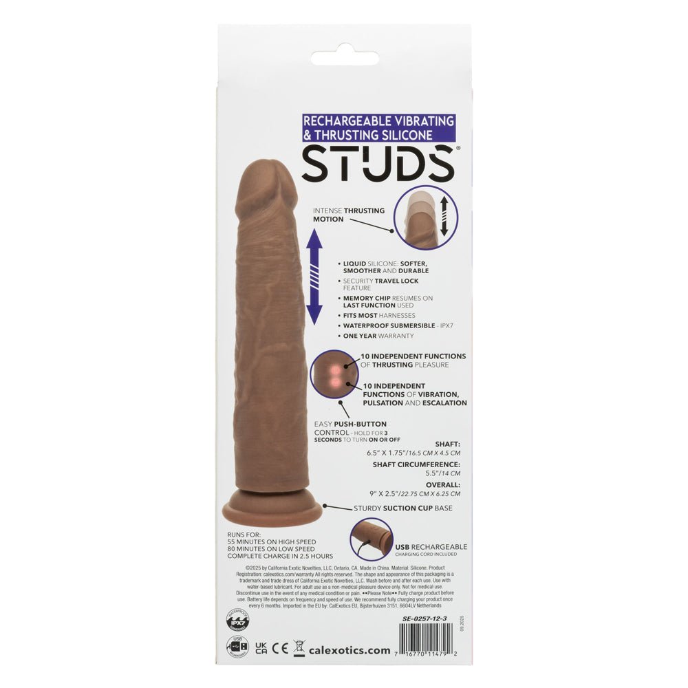 Rechargeable Vibrating and Thrusting Silicone Studs - Brown