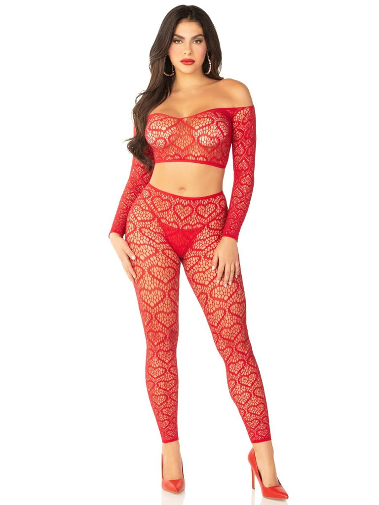 Red 2pc Croptop and Footless Tights - Os Tights - Os - TruLuv Novelties