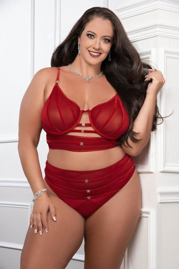 Red 2pc Satin Bra and High Waist Panty - Queen Size - TruLuv Novelties