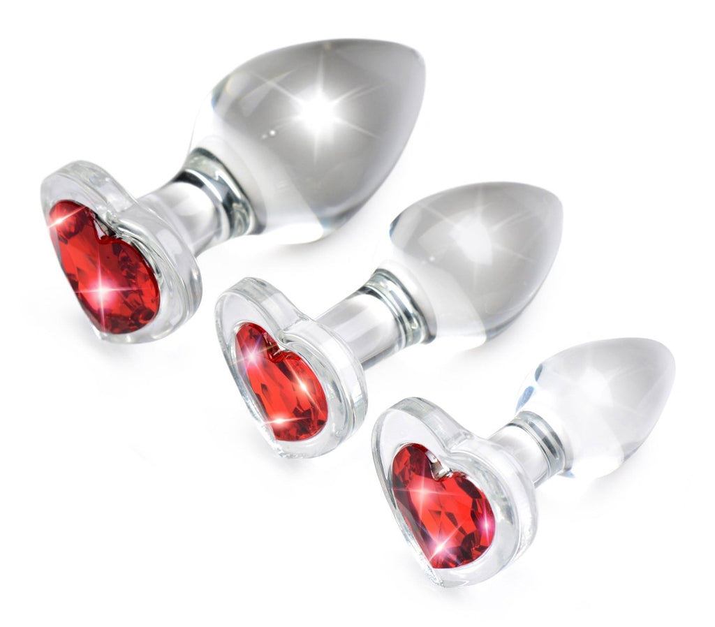 Red Heart Gem Glass Anal Plug Set - TruLuv Novelties