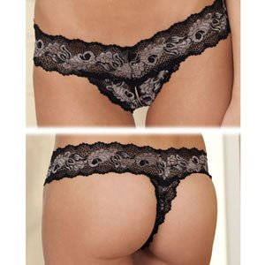 Rene Rofe Crotchless Lace V-Thong S/M - TruLuv Novelties