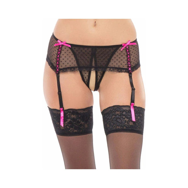 Rene Rofe Dream Of Me Crotchless Garter Thong Black S/M - TruLuv Novelties
