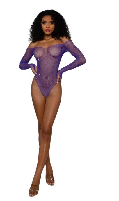 Rhinestone Off Shoulder Bodystocking - Os - Ultra Violet - TruLuv Novelties