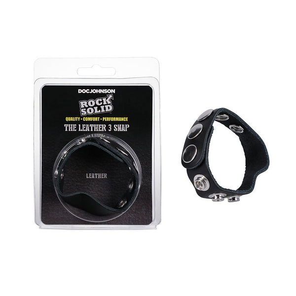 Rock Solid Adjustable Leather 5-Snap Cock Ring Black - TruLuv Novelties