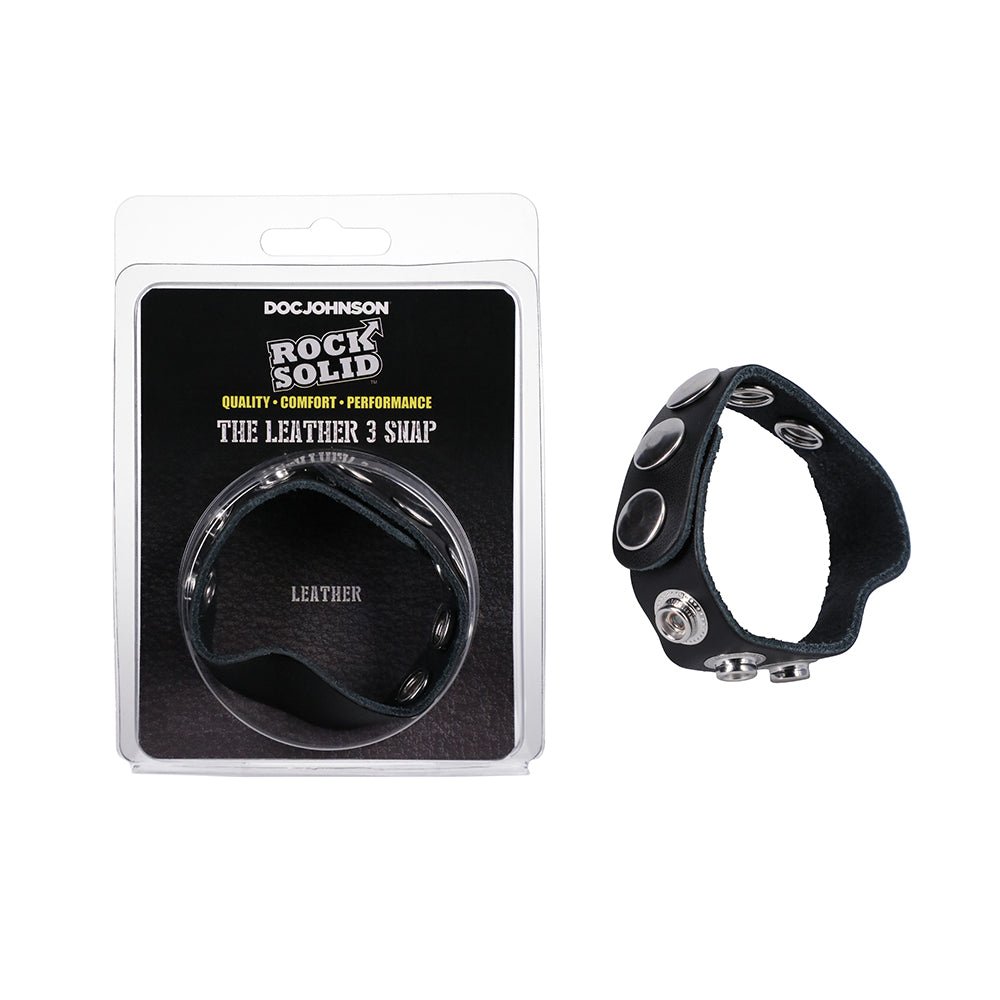 Rock Solid Adjustable Leather 5-Snap Cock Ring Black - TruLuv Novelties