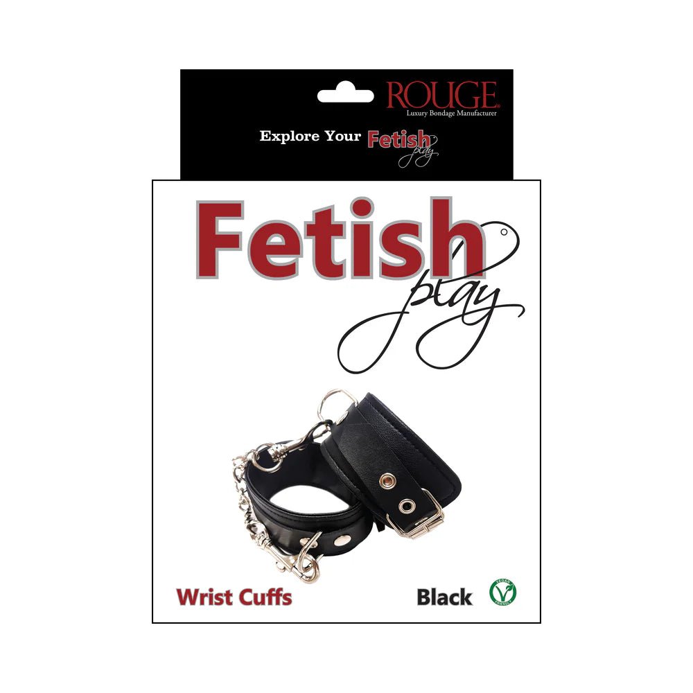 Rouge Fetish Play Vegan Wrist Cuffs Black - TruLuv Novelties