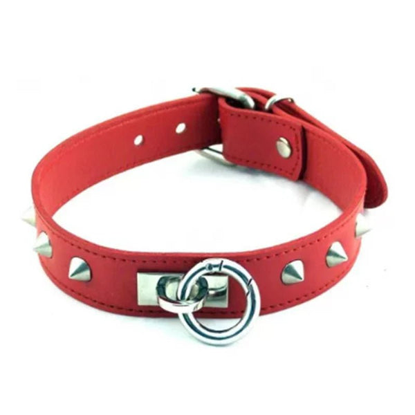 Rouge O Ring Studded Collar Red - TruLuv Novelties
