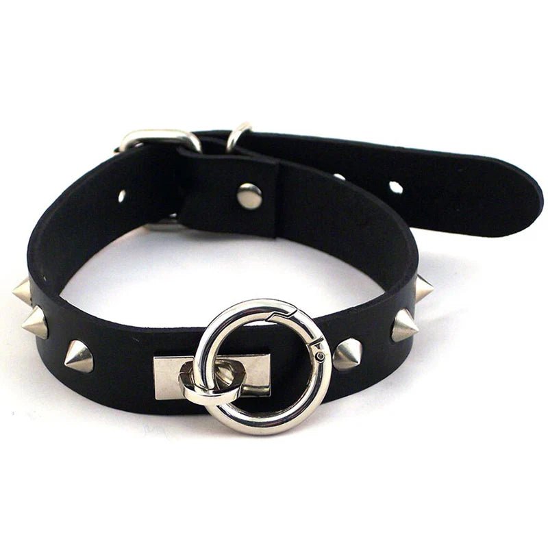 Rouge O - Ring Studded Collar (Thinner) Black - TruLuv Novelties